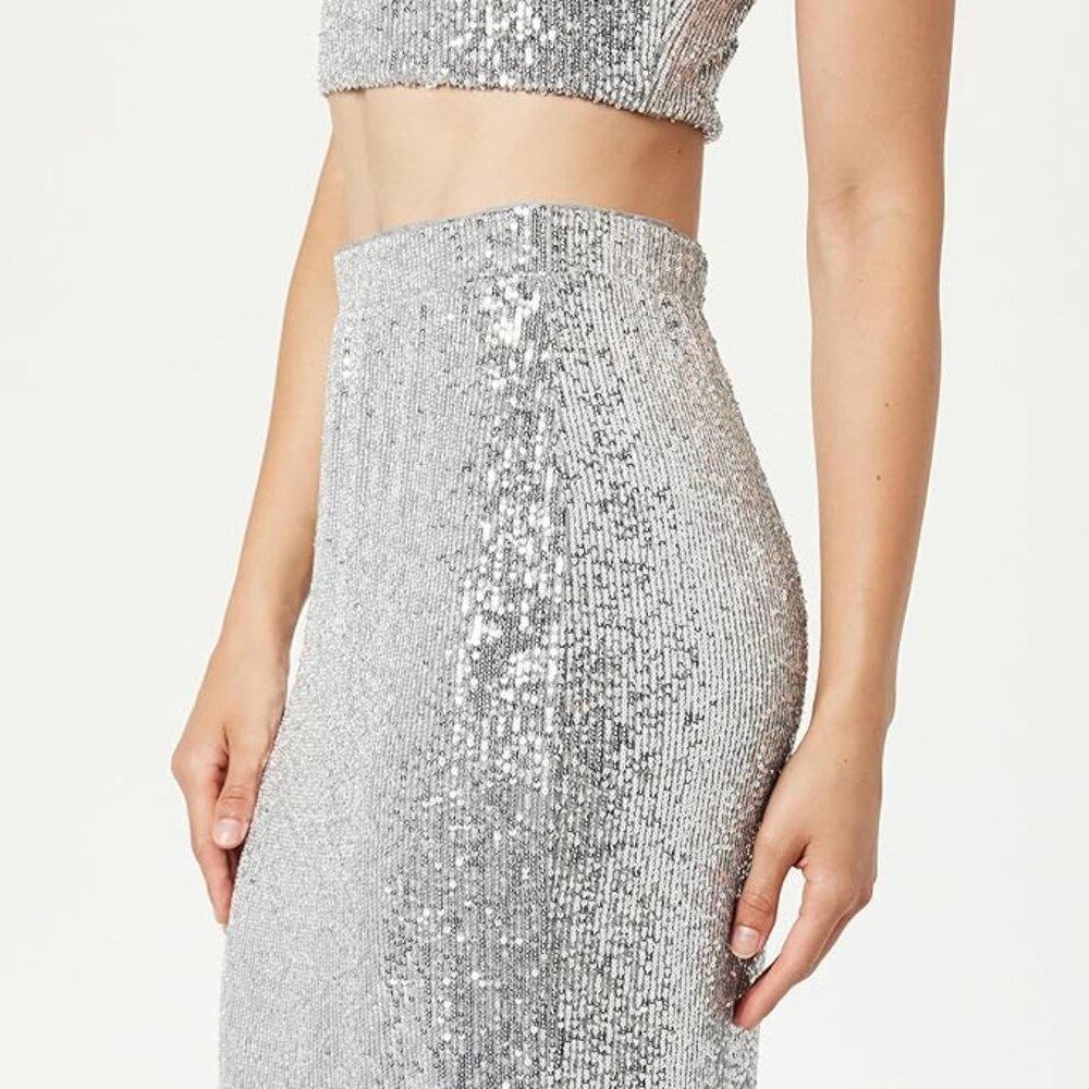 The Drop Bianca Sequin Midi Skirt - Silver